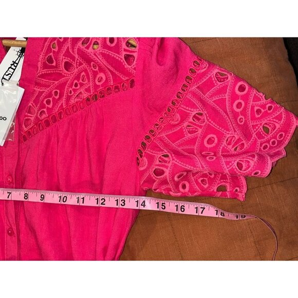NWT Suncoo Paris Pink Carlota Embroidered  Women's Midi Dress Size 10 ($250) - Picture 11 of 14